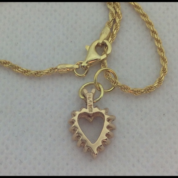 14 K yellow gold diamond heart ankle bracelet 10” - Picture 4 of 7